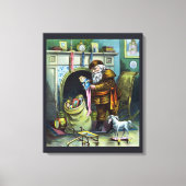 サンタ・クラウスのヴィンテージクリスマスのおもちゃつきストッキング キャンバスプリント (正面)