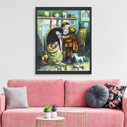 サンタ・クラウスのヴィンテージクリスマスのおもちゃつきストッキング キャンバスプリント (インサイチュ (リビング))