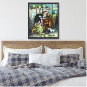 サンタ・クラウスのヴィンテージクリスマスのおもちゃつきストッキング キャンバスプリント (インサイチュ (寝室))