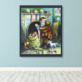 サンタ・クラウスのヴィンテージクリスマスのおもちゃつきストッキング キャンバスプリント (インサイチュ (ウッドフロア))