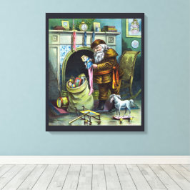 サンタ・クラウスのヴィンテージクリスマスのおもちゃつきストッキング キャンバスプリント