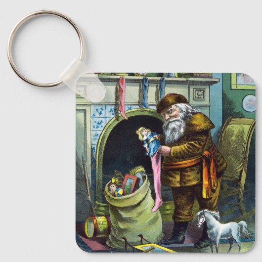 サンタ・クラウスのヴィンテージクリスマスのおもちゃつきストッキング キーホルダー (正面)