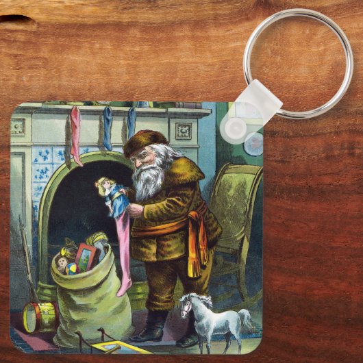 サンタ・クラウスのヴィンテージクリスマスのおもちゃつきストッキング キーホルダー (裏面)