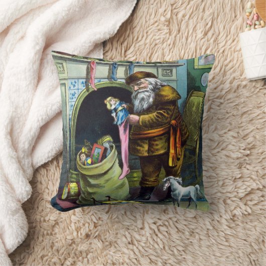 サンタ・クラウスのヴィンテージクリスマスのおもちゃつきストッキング クッション (ブランケット)