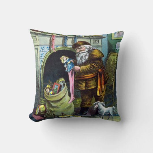 サンタ・クラウスのヴィンテージクリスマスのおもちゃつきストッキング クッション (正面)