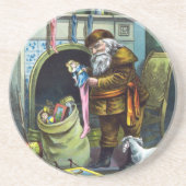 サンタ・クラウスのヴィンテージクリスマスのおもちゃつきストッキング コースター (正面)