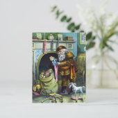 サンタ・クラウスのヴィンテージクリスマスのおもちゃつきストッキング シーズンポストカード (スタンド正面)