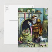 サンタ・クラウスのヴィンテージクリスマスのおもちゃつきストッキング シーズンポストカード (正面/裏面)