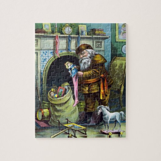 サンタ・クラウスのヴィンテージクリスマスのおもちゃつきストッキング ジグソーパズル (縦)