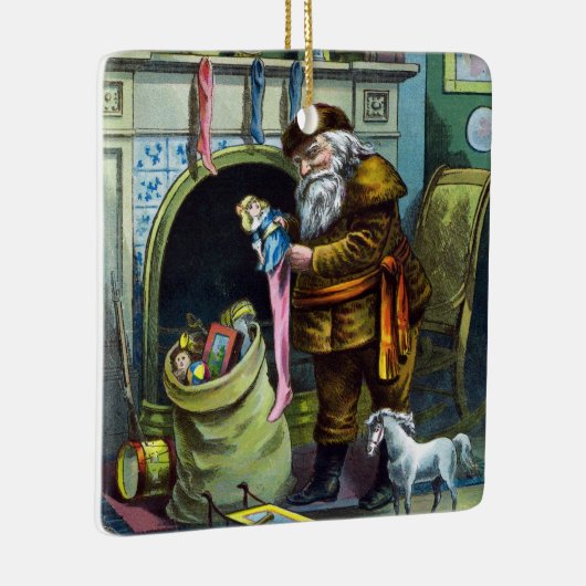 サンタ・クラウスのヴィンテージクリスマスのおもちゃつきストッキング セラミックオーナメント (右)