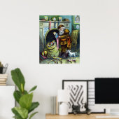 サンタ・クラウスのヴィンテージクリスマスのおもちゃつきストッキング ポスター (ホームオフィス)