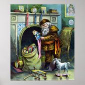 サンタ・クラウスのヴィンテージクリスマスのおもちゃつきストッキング ポスター (正面)