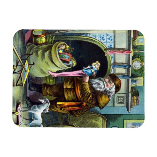 サンタ・クラウスのヴィンテージクリスマスのおもちゃつきストッキング マグネット (横)