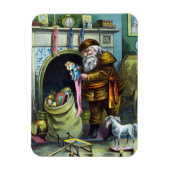 サンタ・クラウスのヴィンテージクリスマスのおもちゃつきストッキング マグネット (縦)