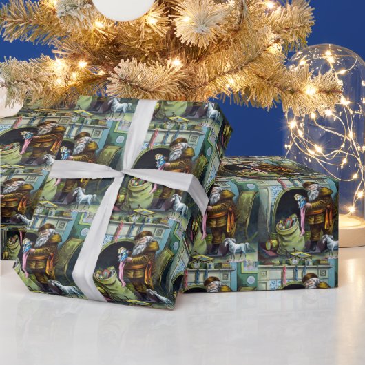 サンタ・クラウスのヴィンテージクリスマスのおもちゃつきストッキング ラッピングペーパー (クリスマス)