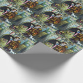 サンタ・クラウスのヴィンテージクリスマスのおもちゃつきストッキング ラッピングペーパー (角)