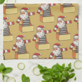 サンタ・クラウスの箱のジャックとしてのヴィンテージクリスマス キッチンタオル (折り畳み)