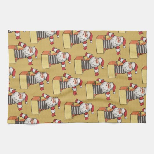 サンタ・クラウスの箱のジャックとしてのヴィンテージクリスマス キッチンタオル (横)