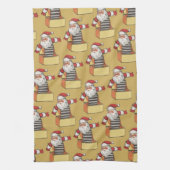 サンタ・クラウスの箱のジャックとしてのヴィンテージクリスマス キッチンタオル (縦)