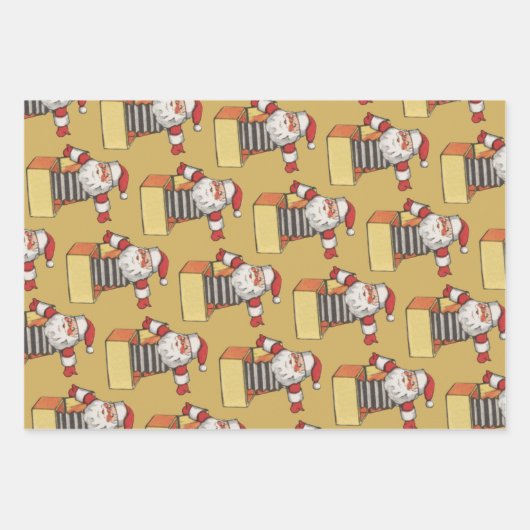サンタ・クラウスの箱のジャックとしてのヴィンテージクリスマス ラッピングペーパーシート (正面2)