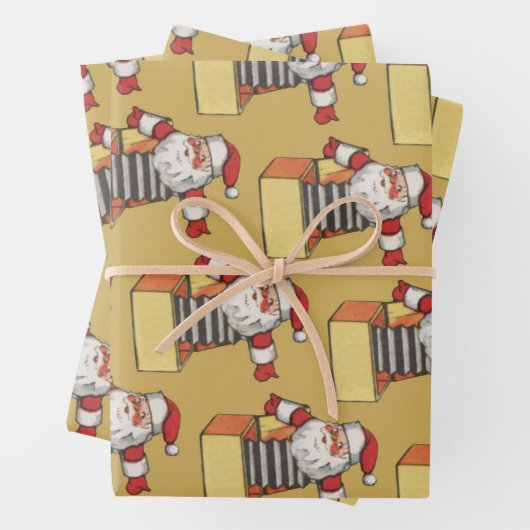サンタ・クラウスの箱のジャックとしてのヴィンテージクリスマス ラッピングペーパーシート (インサイチュ)