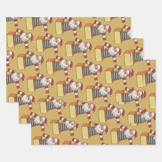 サンタ・クラウスの箱のジャックとしてのヴィンテージクリスマス ラッピングペーパーシート (セット)