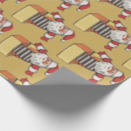 サンタ・クラウスの箱のジャックとしてのヴィンテージクリスマス ラッピングペーパー (角)