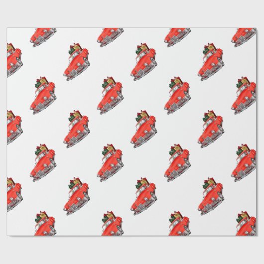 サンタ・クラウスはギフトビアでレトロな車を運転している ラッピングペーパー (フラット)