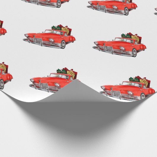 サンタ・クラウスはギフトビアでレトロな車を運転している ラッピングペーパー (角)