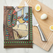 サンタ・クラウス玩具が下駄の靴を履くビンテージクリスマス キッチンタオル (四つ折り)