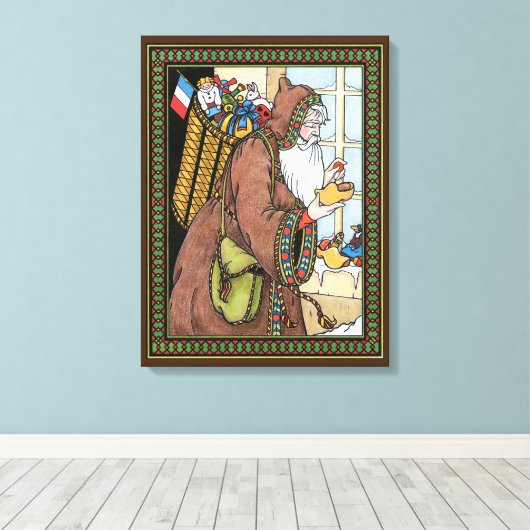 サンタ・クラウス玩具が下駄の靴を履くビンテージクリスマス キャンバスプリント (インサイチュ (ウッドフロア))