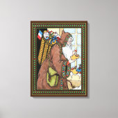 サンタ・クラウス玩具が下駄の靴を履くビンテージクリスマス キャンバスプリント (正面)