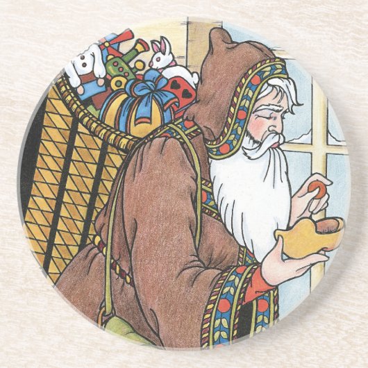 サンタ・クラウス玩具が下駄の靴を履くビンテージクリスマス コースター (正面)