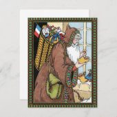 サンタ・クラウス玩具が下駄の靴を履くビンテージクリスマス シーズンカード (正面/裏面)