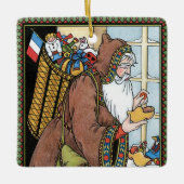 サンタ・クラウス玩具が下駄の靴を履くビンテージクリスマス セラミックオーナメント (正面)