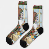 サンタ・クラウス玩具が下駄の靴を履くビンテージクリスマス ソックス (左)