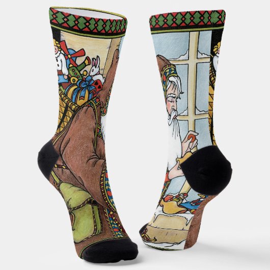 サンタ・クラウス玩具が下駄の靴を履くビンテージクリスマス ソックス (傾斜あり)