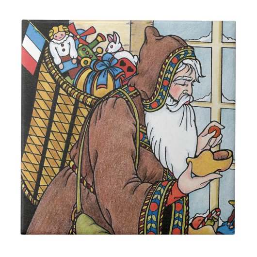 サンタ・クラウス玩具が下駄の靴を履くビンテージクリスマス タイル (正面)