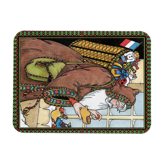 サンタ・クラウス玩具が下駄の靴を履くビンテージクリスマス マグネット (横)