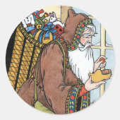 サンタ・クラウス玩具が下駄の靴を履くビンテージクリスマス ラウンドシール (正面)