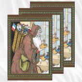 サンタ・クラウス玩具が下駄の靴を履くビンテージクリスマス ラッピングペーパーシート