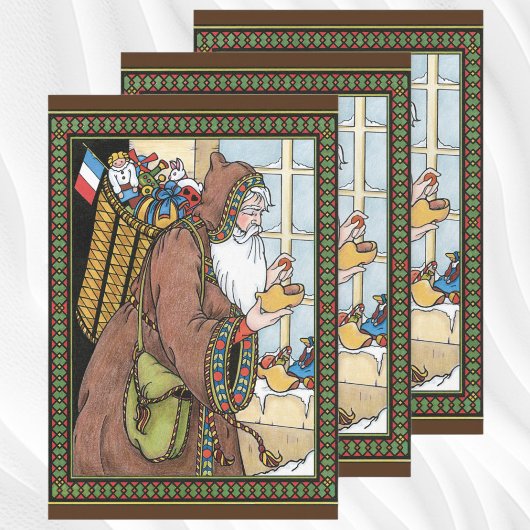 サンタ・クラウス玩具が下駄の靴を履くビンテージクリスマス ラッピングペーパーシート