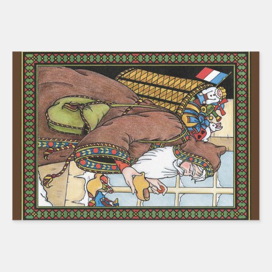 サンタ・クラウス玩具が下駄の靴を履くビンテージクリスマス ラッピングペーパーシート (正面)