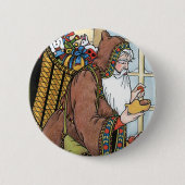 サンタ・クラウス玩具が下駄の靴を履くビンテージクリスマス 缶バッジ (正面)