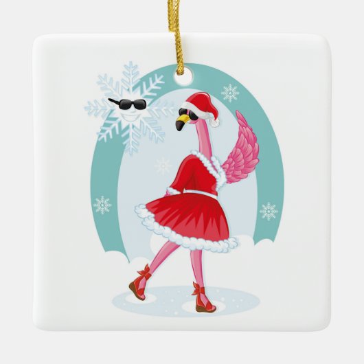サンタ・クラウス・フラミンゴ・セラミックオーナメント セラミックオーナメント (正面)