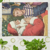 サンタ・クラウス・ラップの男の子、ヴィンテージ・クリスマス・ウィッシュ キッチンタオル (折り畳み)