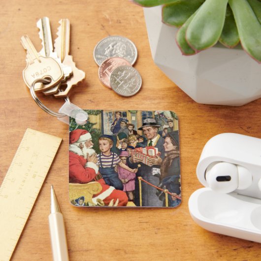 サンタ・クラウス・ラップの男の子、ヴィンテージ・クリスマス・ウィッシュ キーホルダー (デスク)