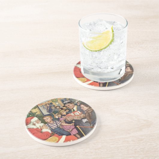 サンタ・クラウス・ラップの男の子、ヴィンテージ・クリスマス・ウィッシュ コースター (側面)