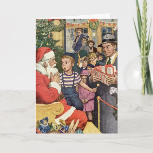 サンタ・クラウス・ラップの男の子、ヴィンテージ・クリスマス・ウィッシュ シーズンカード (正面)