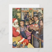 サンタ・クラウス・ラップの男の子、ヴィンテージ・クリスマス・ウィッシュ シーズンカード (正面/裏面)